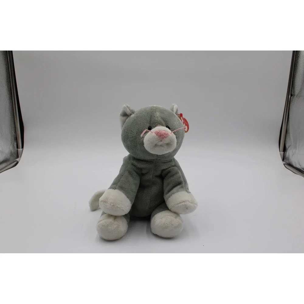 Ty Pluffies Pursley Cat Grey White Soft Plush Stuffed Animal 2009
